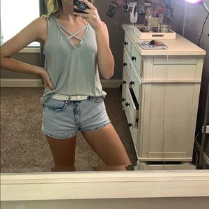 Green Tank Top with Strappy Neckline